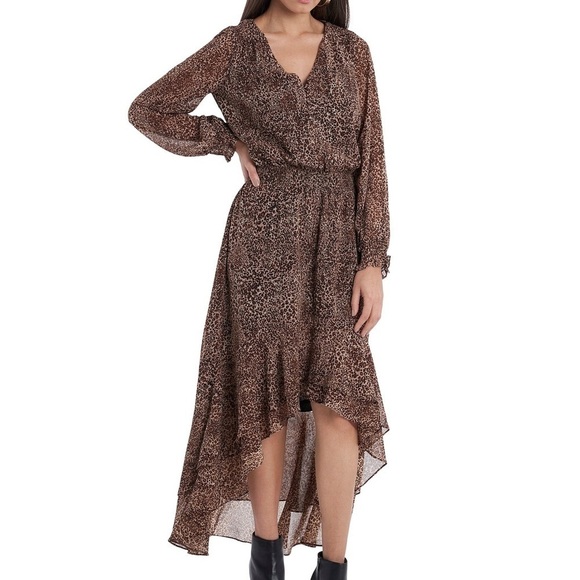 1. State Dresses & Skirts - 1. State Brown Leopard Muses Chiffon High-Low Midi Dress